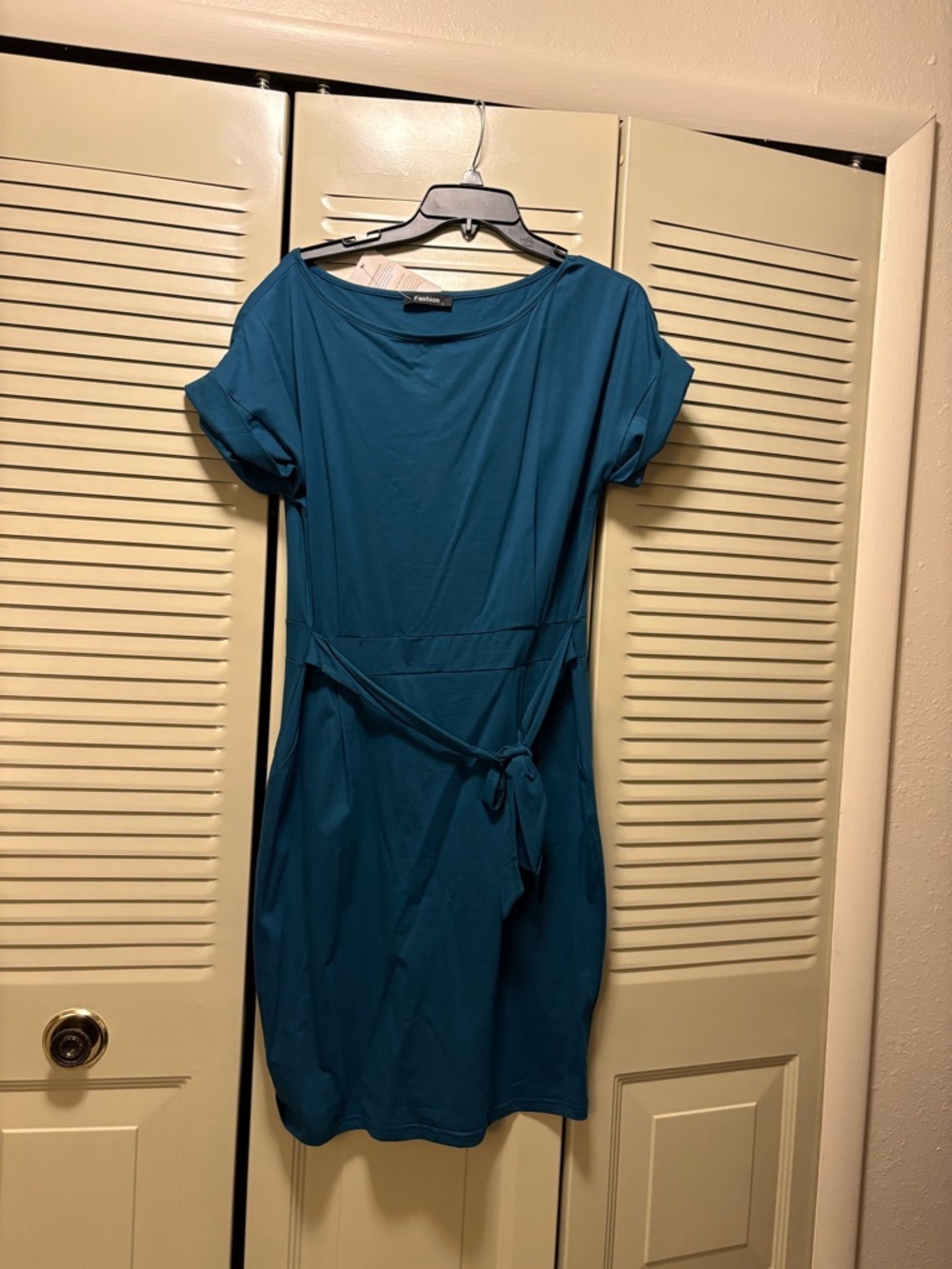 Teal Short Sleeve Tie-Waist Dress